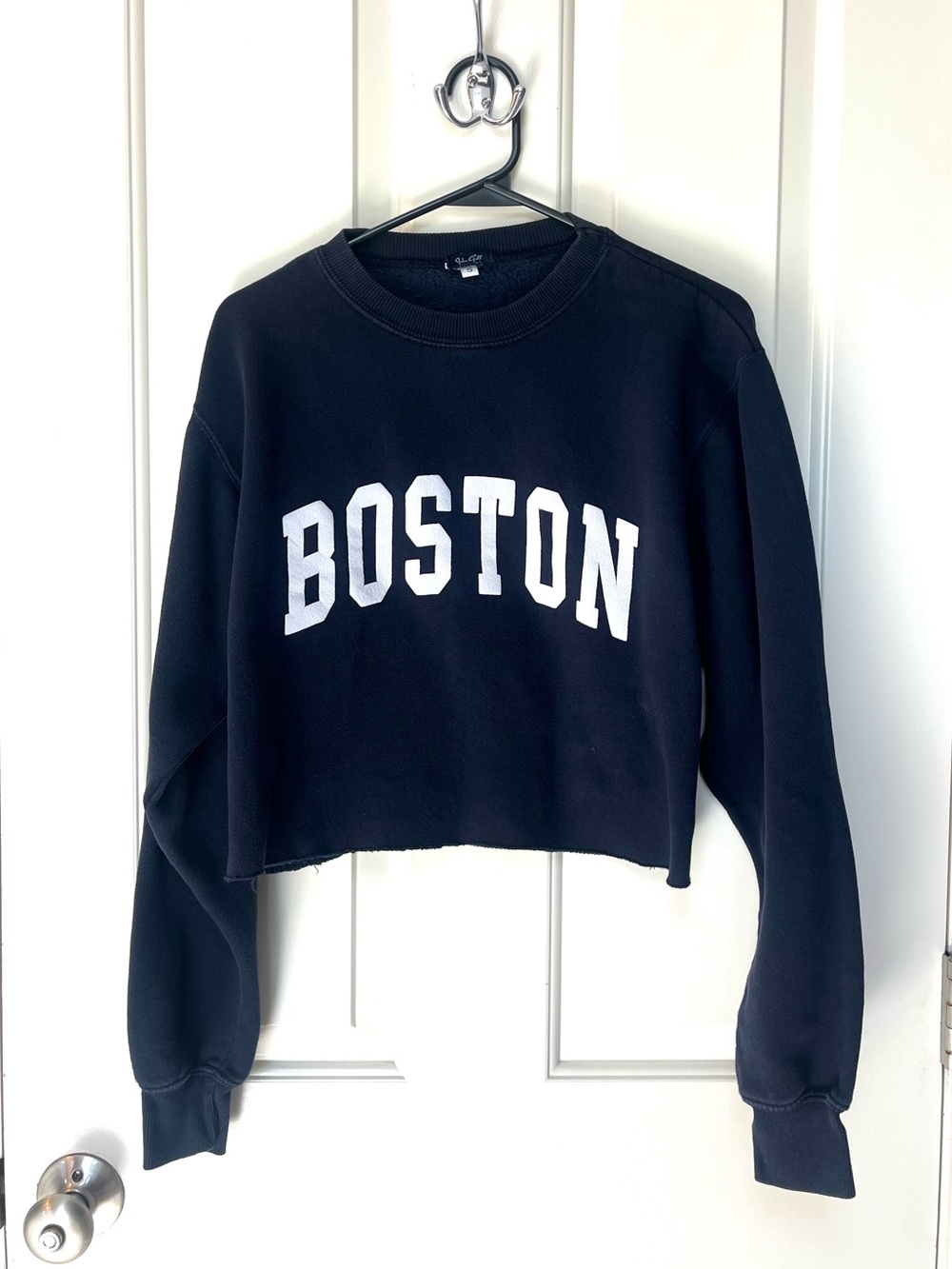 John Galt Navy Cropped Boston Crewneck Sweatshirt size S